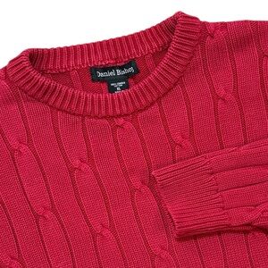 Vintage Daniel Bishop Red Crewneck Cable Knit Sweater 100% Cotton Hong Kong XL